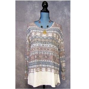 Kiara Mixed Media Sweater Blouse Size L Blue Pink